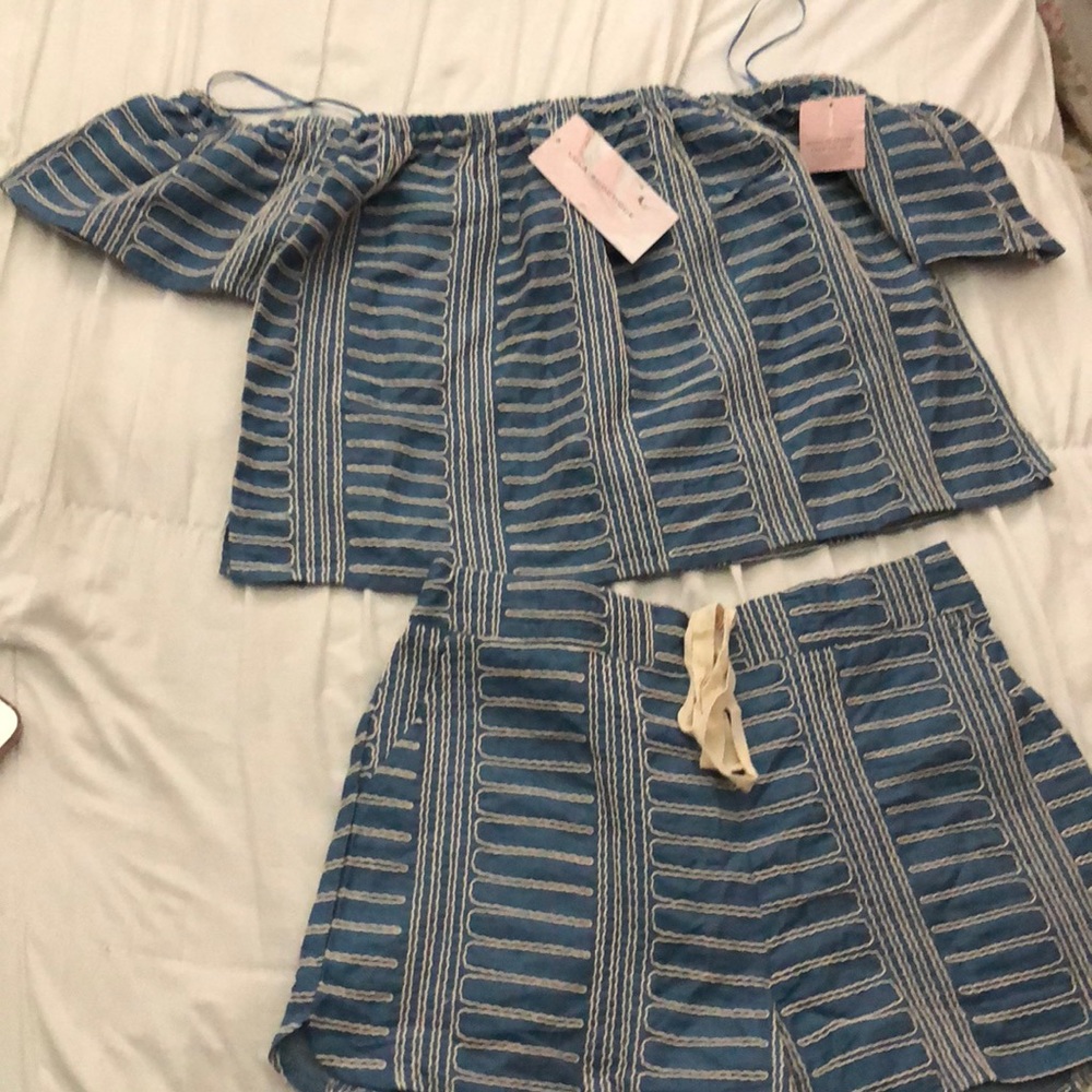 Blue off the shoulder and shorts set